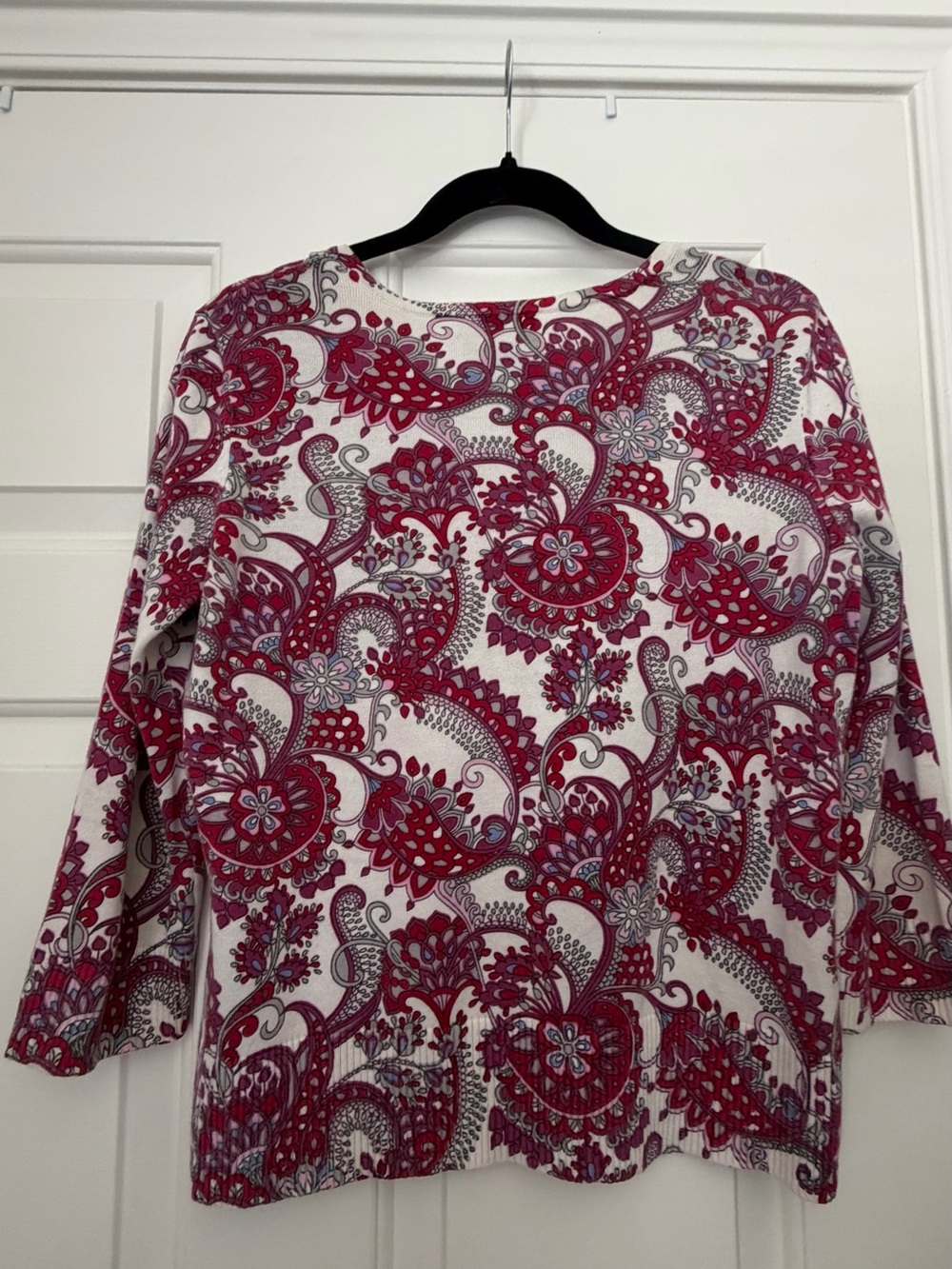 Ann Taylor White & Raspberry Paisley Button-Front Top - Picture 7 of 7
